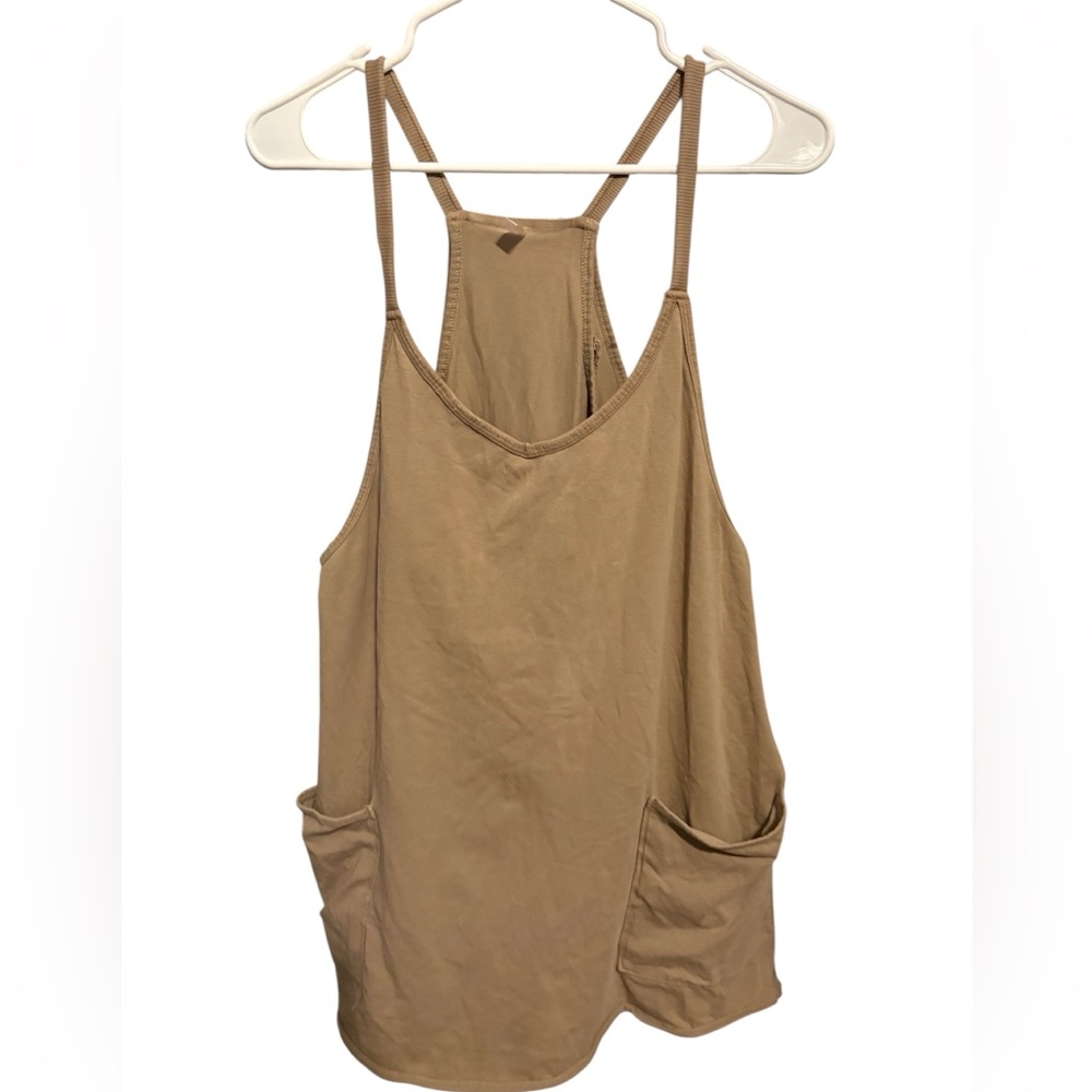 Free People Hot Shot Mini Taupe beige Brown Shorts Liner Tank dress size L